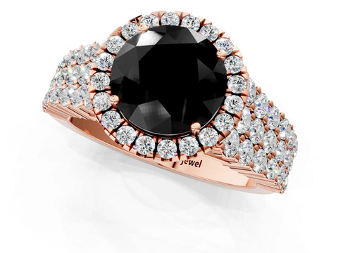 Rose gold Fancy Black Round Cut Halo Pavé Diamond Engagement Ring with Split Shank and Four-Prong Setting_4