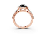 Rose gold Fancy Black Round Cut Halo Pavé Diamond Engagement Ring with Split Shank and Four-Prong Setting_6