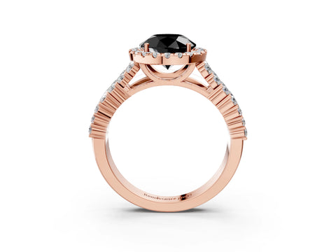 Rose gold Fancy Black Round Cut Halo Pavé Diamond Engagement Ring with Split Shank and Four-Prong Setting_6