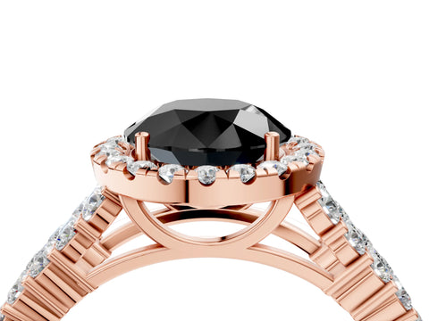 Rose gold Fancy Black Round Cut Halo Pavé Diamond Engagement Ring with Split Shank and Four-Prong Setting_7