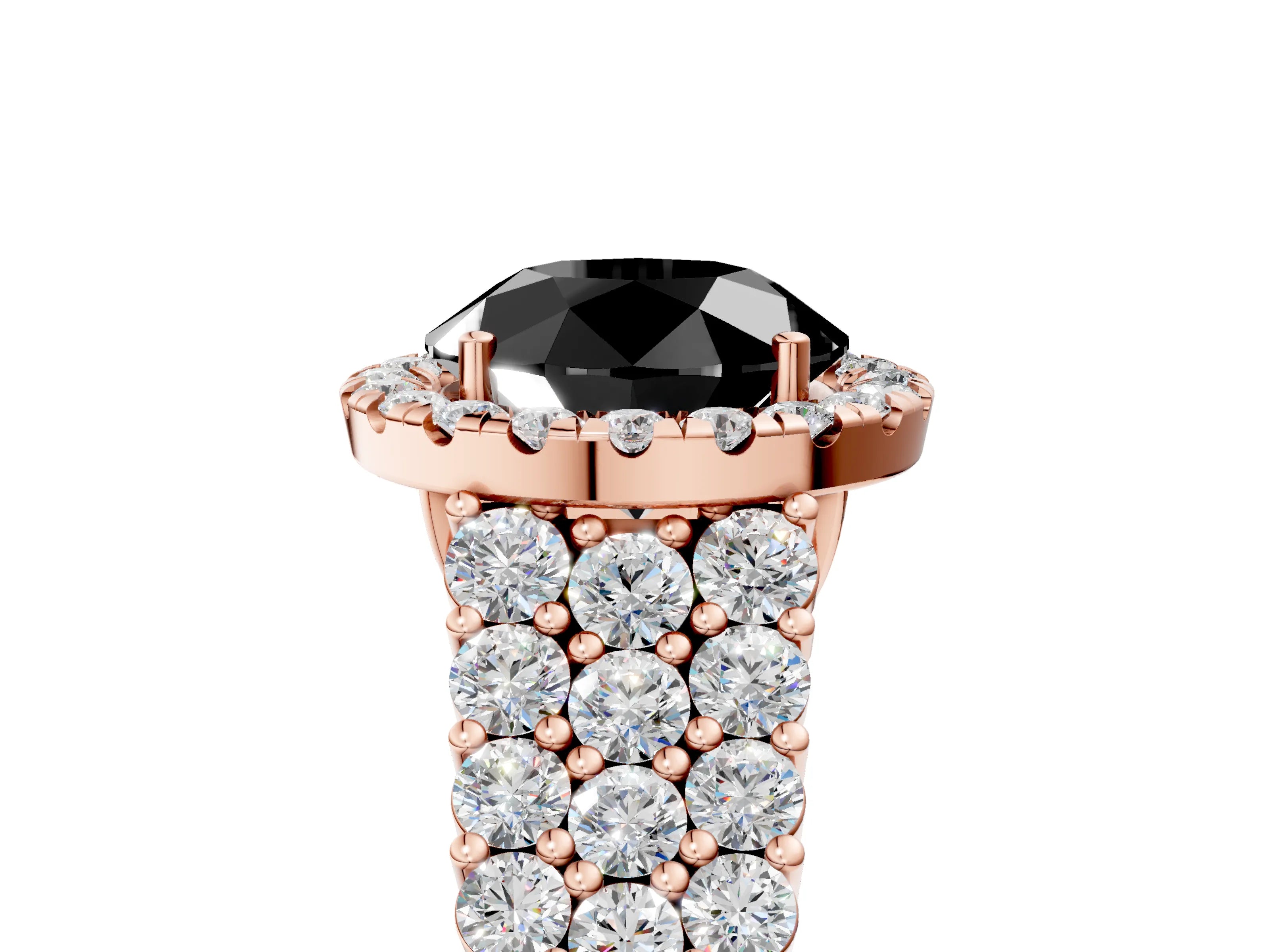 Rose gold Fancy Black Round Cut Halo Pavé Diamond Engagement Ring with Split Shank and Four-Prong Setting_8