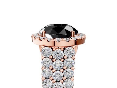 Rose gold Fancy Black Round Cut Halo Pavé Diamond Engagement Ring with Split Shank and Four-Prong Setting_8