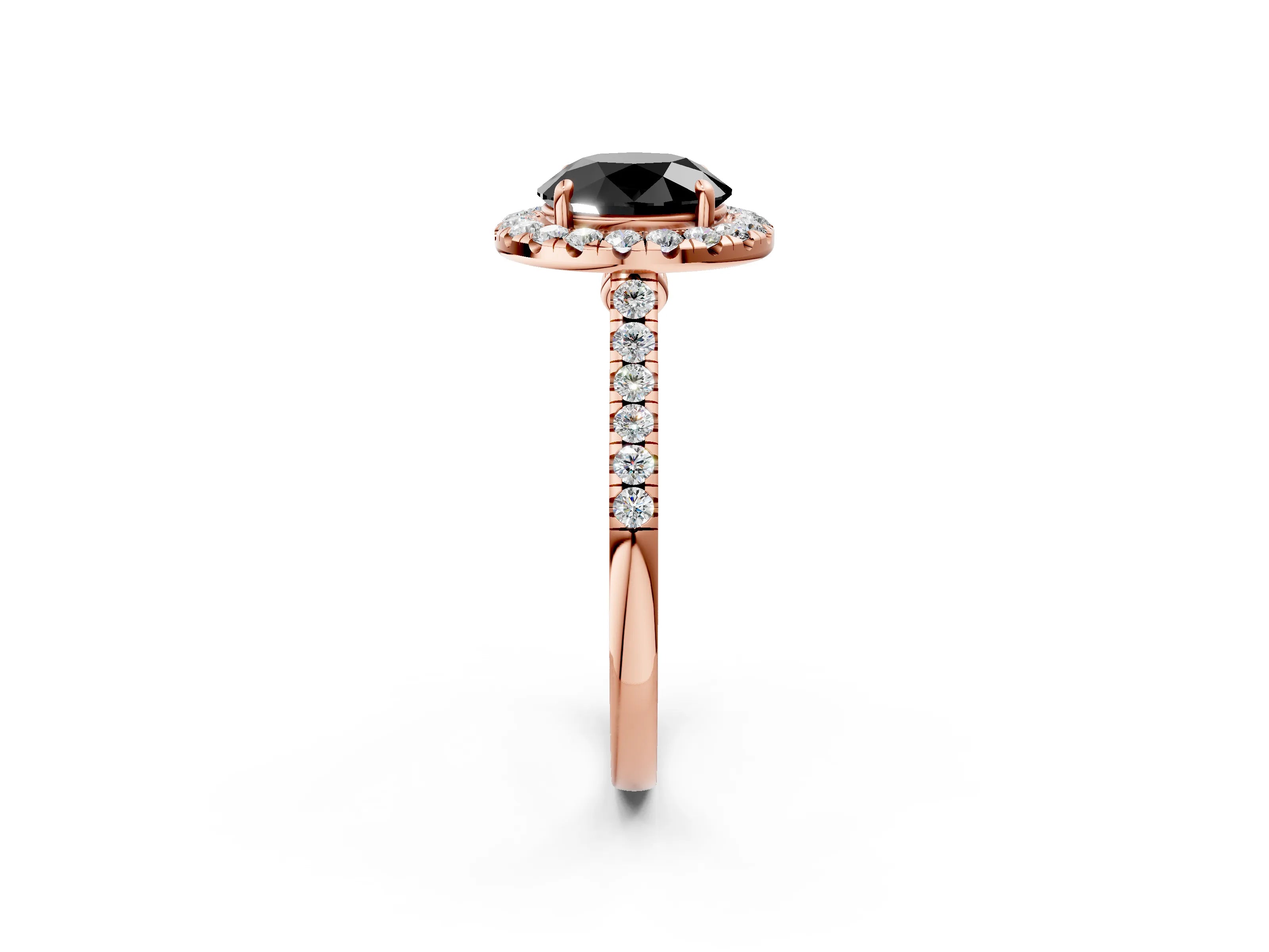 Rose gold Fancy Black Round Cut Halo Pave Diamond Engagement Ring with Four-Prong Setting_2