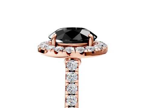 Rose gold Fancy Black Round Cut Halo Pave Diamond Engagement Ring with Four-Prong Setting_5