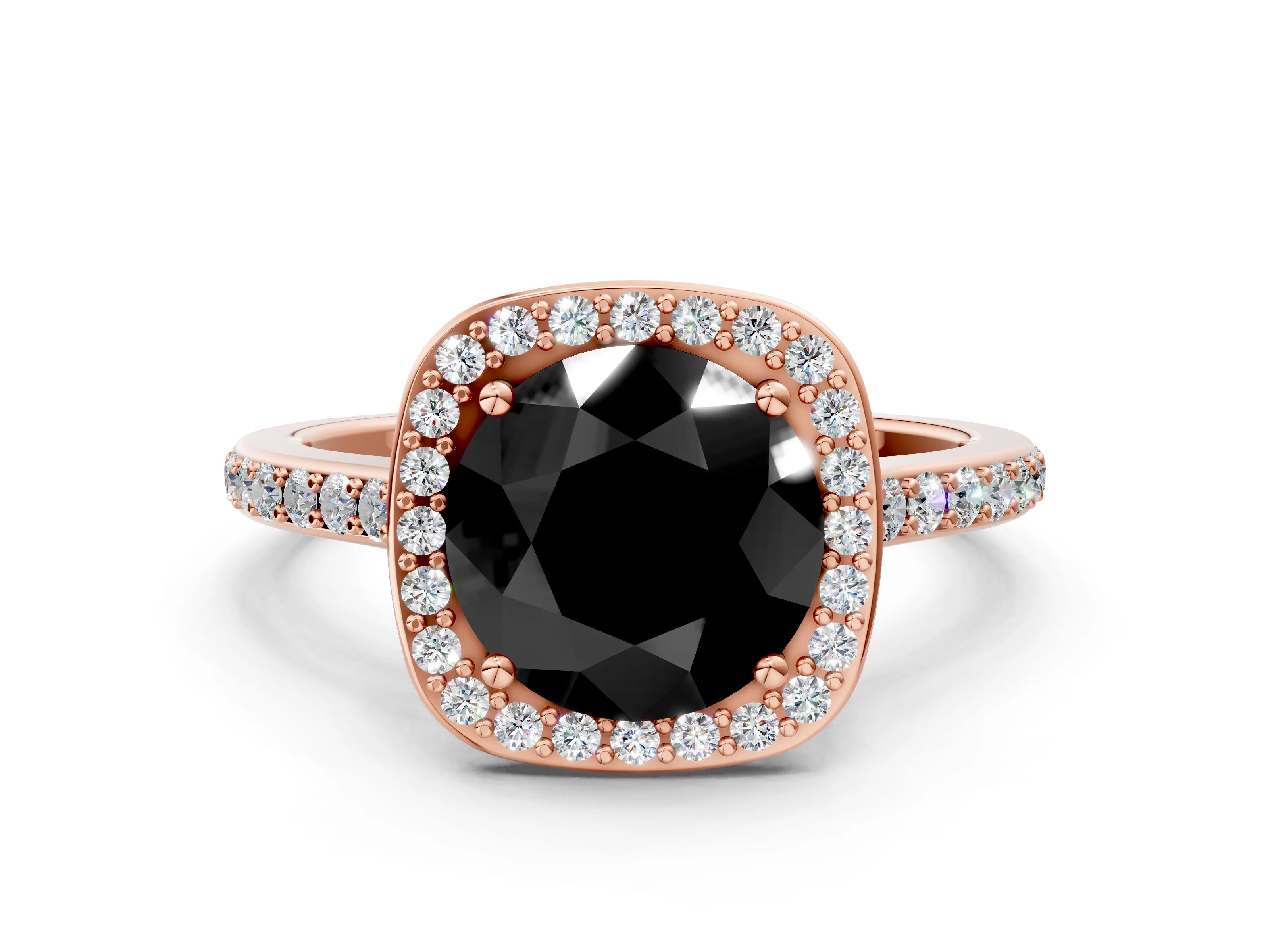 Rose gold Fancy Black Round Cut Halo Round Diamond Pavé Band with Four-Prong Setting_3