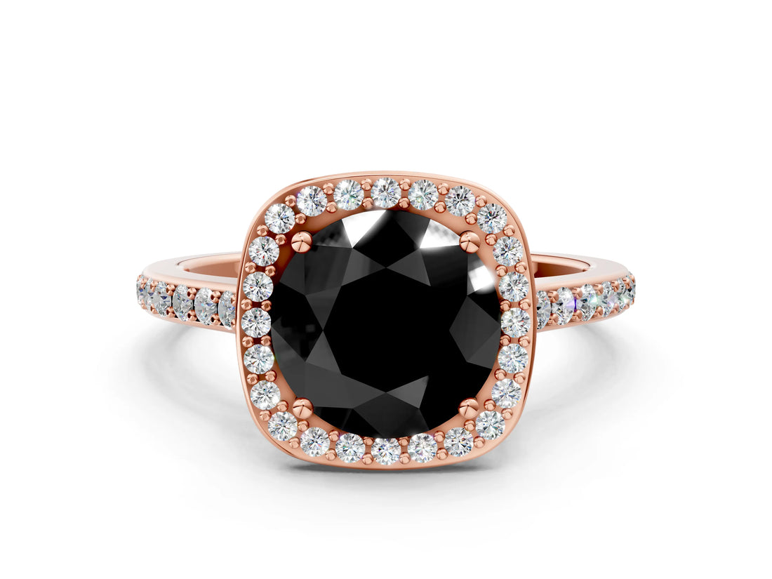 Rose gold Fancy Black Round Cut Halo Round Diamond Pavé Band with Four-Prong Setting_3