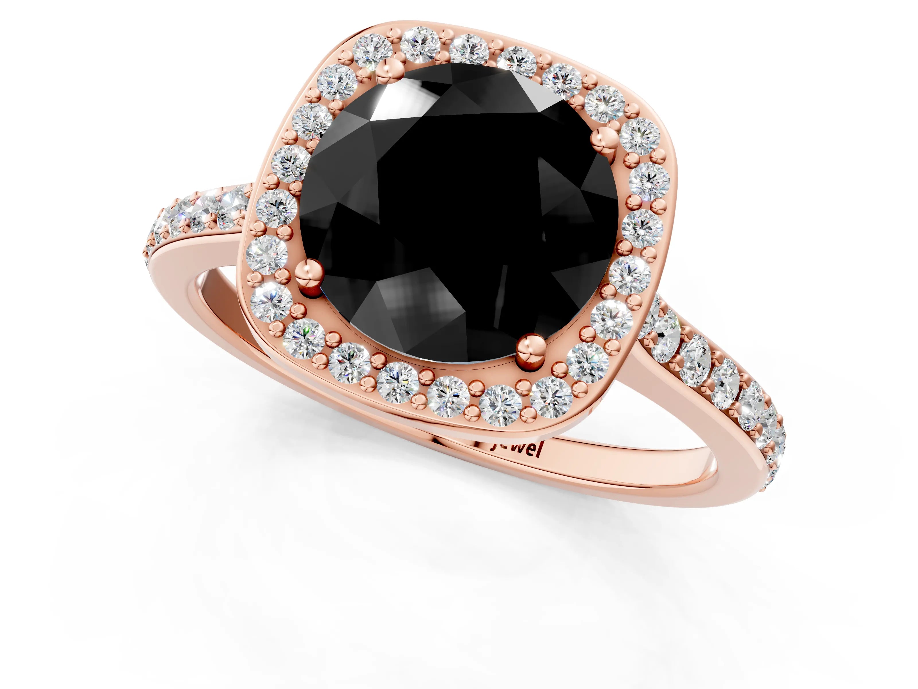 Rose gold Fancy Black Round Cut Halo Round Diamond Pavé Band with Four-Prong Setting_4