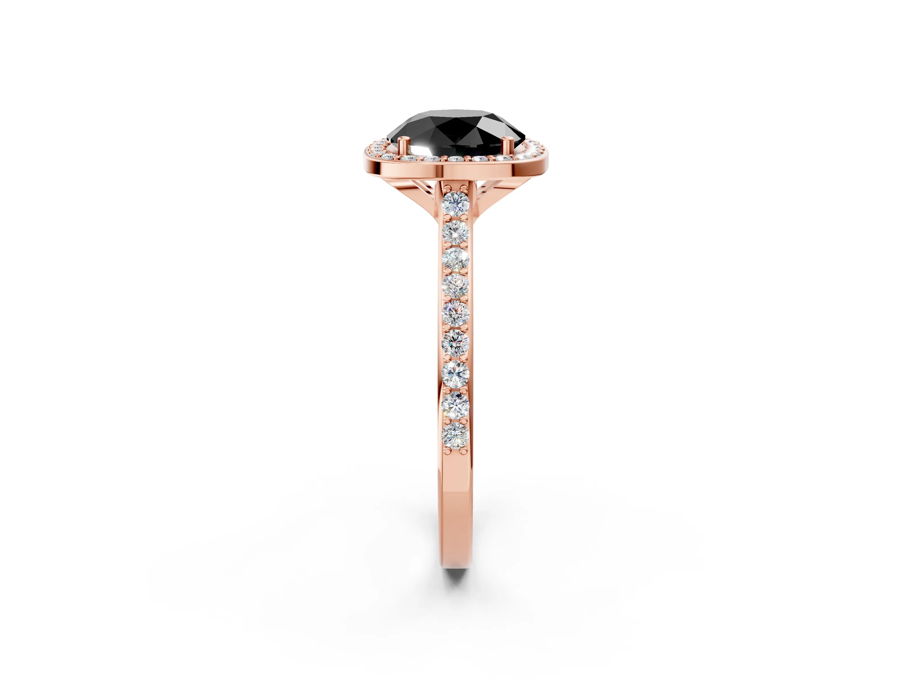 Rose gold Fancy Black Round Cut Halo Round Diamond Pavé Band with Four-Prong Setting_5