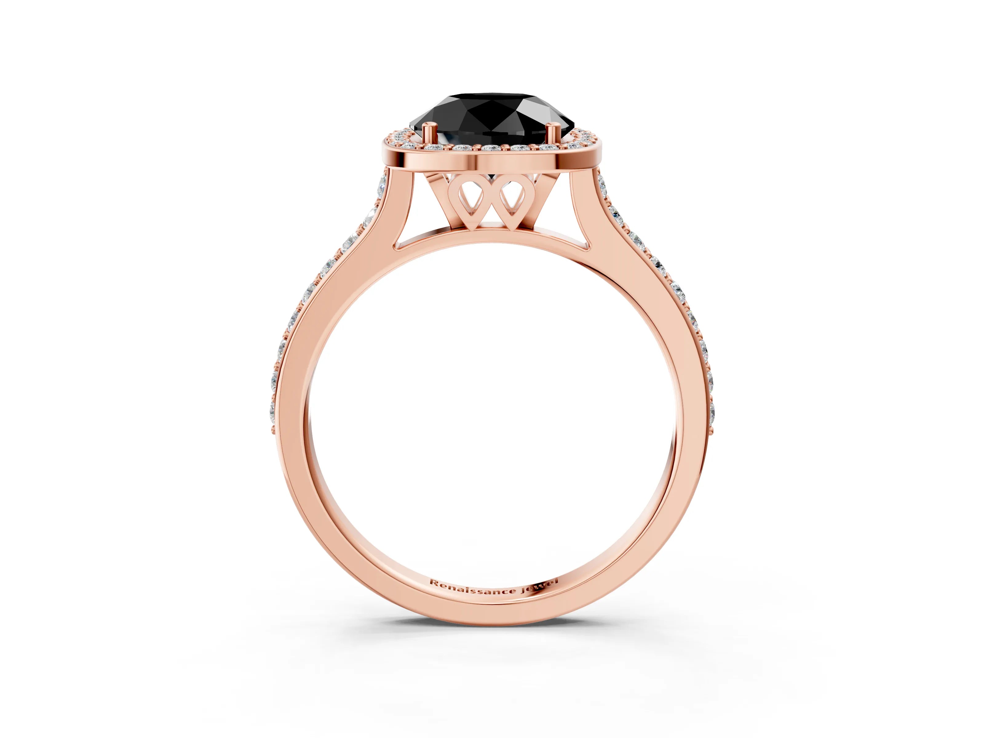 Rose gold Fancy Black Round Cut Halo Round Diamond Pavé Band with Four-Prong Setting_6