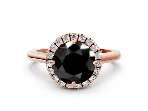 Rose gold Fancy Black Round Cut Halo Round Diamond Solitaire Engagement Ring with Pave Band and Four-Prong Setting_12