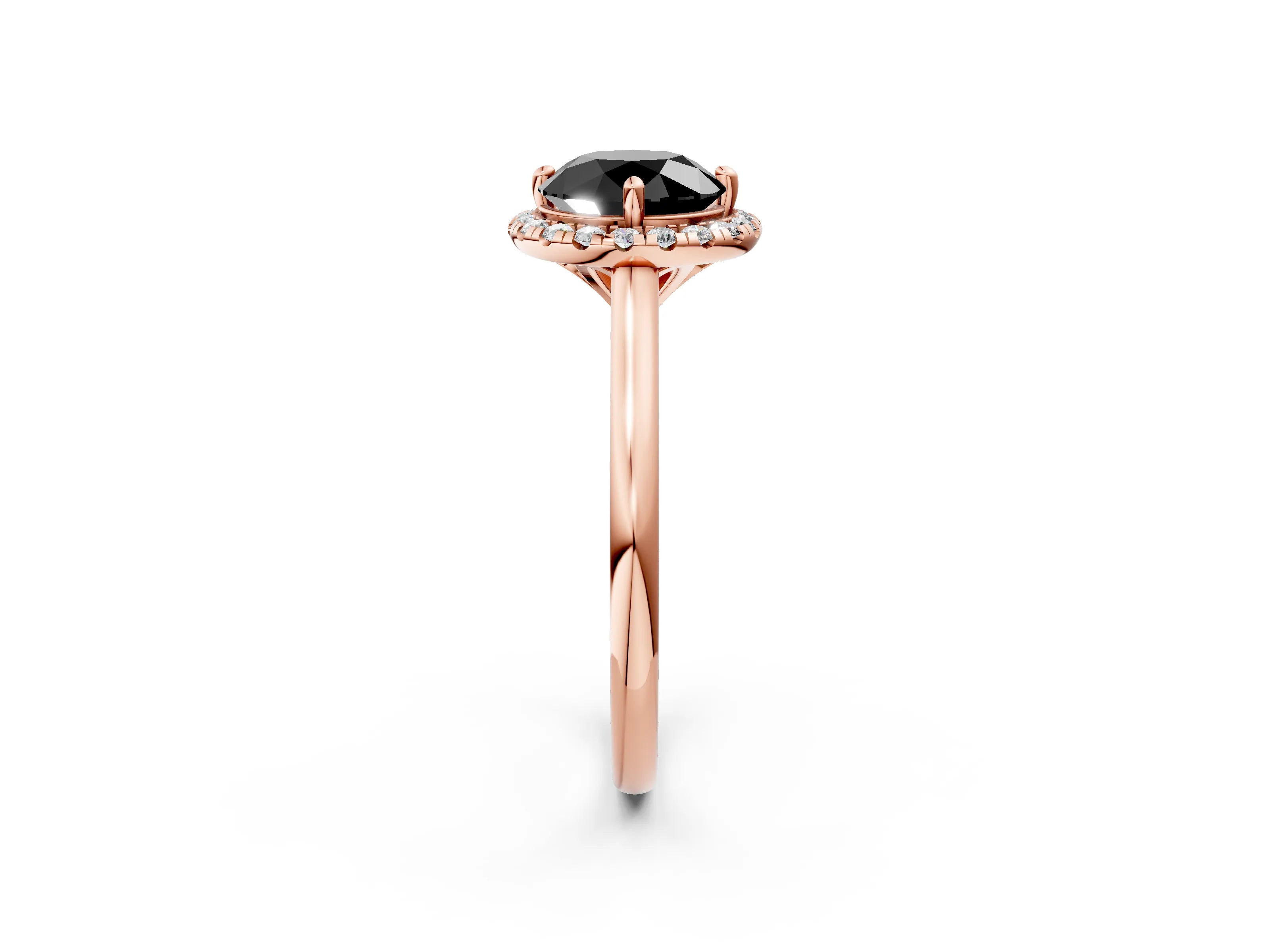 Rose gold Fancy Black Round Cut Halo Round Diamond Solitaire Engagement Ring with Pave Band and Four-Prong Setting_14