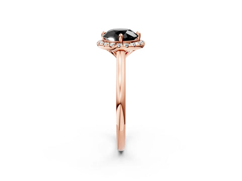 Rose gold Fancy Black Round Cut Halo Round Diamond Solitaire Engagement Ring with Pave Band and Four-Prong Setting_14
