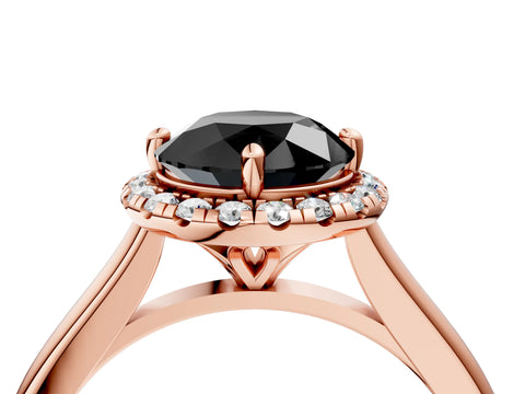 Rose gold Fancy Black Round Cut Halo Round Diamond Solitaire Engagement Ring with Pave Band and Four-Prong Setting_16