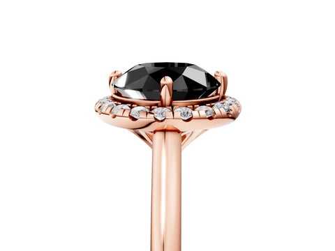 Rose gold Fancy Black Round Cut Halo Round Diamond Solitaire Engagement Ring with Pave Band and Four-Prong Setting_17