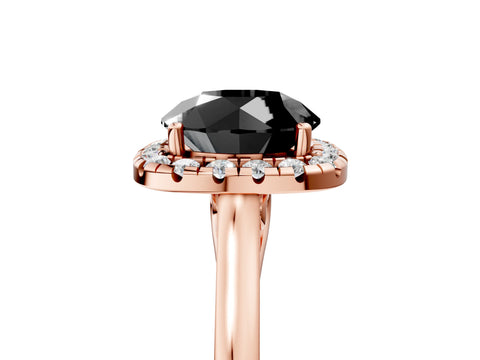 Rose gold Fancy Black Round Cut Halo Round Diamond Solitaire Ring with Pavé Band and Four-Prong Setting_17
