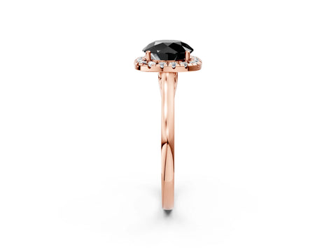 Rose gold Fancy Black Round Cut Halo Round Diamond Solitaire Ring with Pavé Band and Four-Prong Setting_2