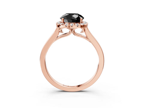 Rose gold Fancy Black Round Cut Halo Round Diamond Solitaire Ring with Pavé Band and Four-Prong Setting_3