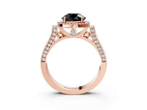 Rose gold Fancy Black Round Cut Halo Round Diamond Twist Band with Four-Prong Setting_3