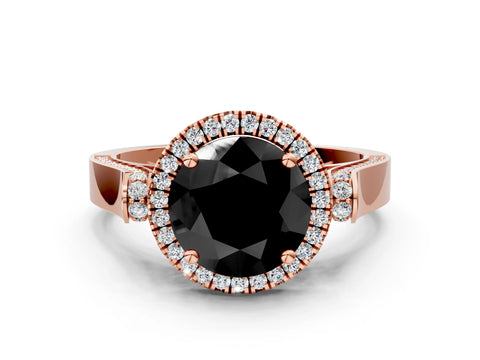 Rose gold Fancy Black Round Cut Halo Round Diamond Twist Band with Four-Prong Setting