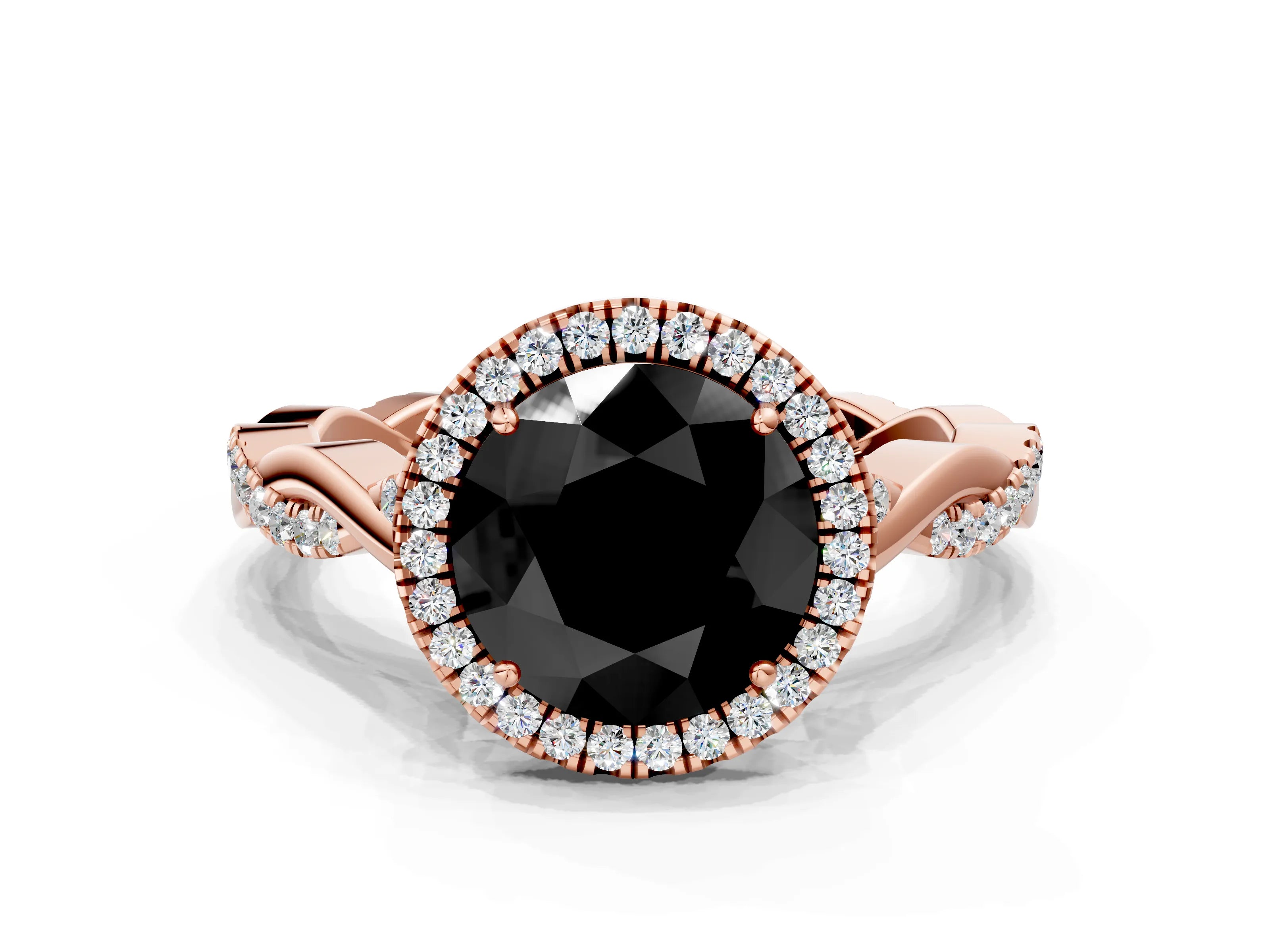 Rose gold Fancy Black Round Cut Halo Twist Band with Four-Prong Setting_12