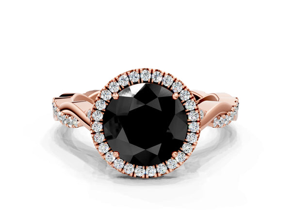 Rose Gold Round Interwoven Twist Halo Engagement Ring Setting for Black Center