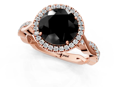 Rose gold Fancy Black Round Cut Halo Twist Band with Four-Prong Setting_1