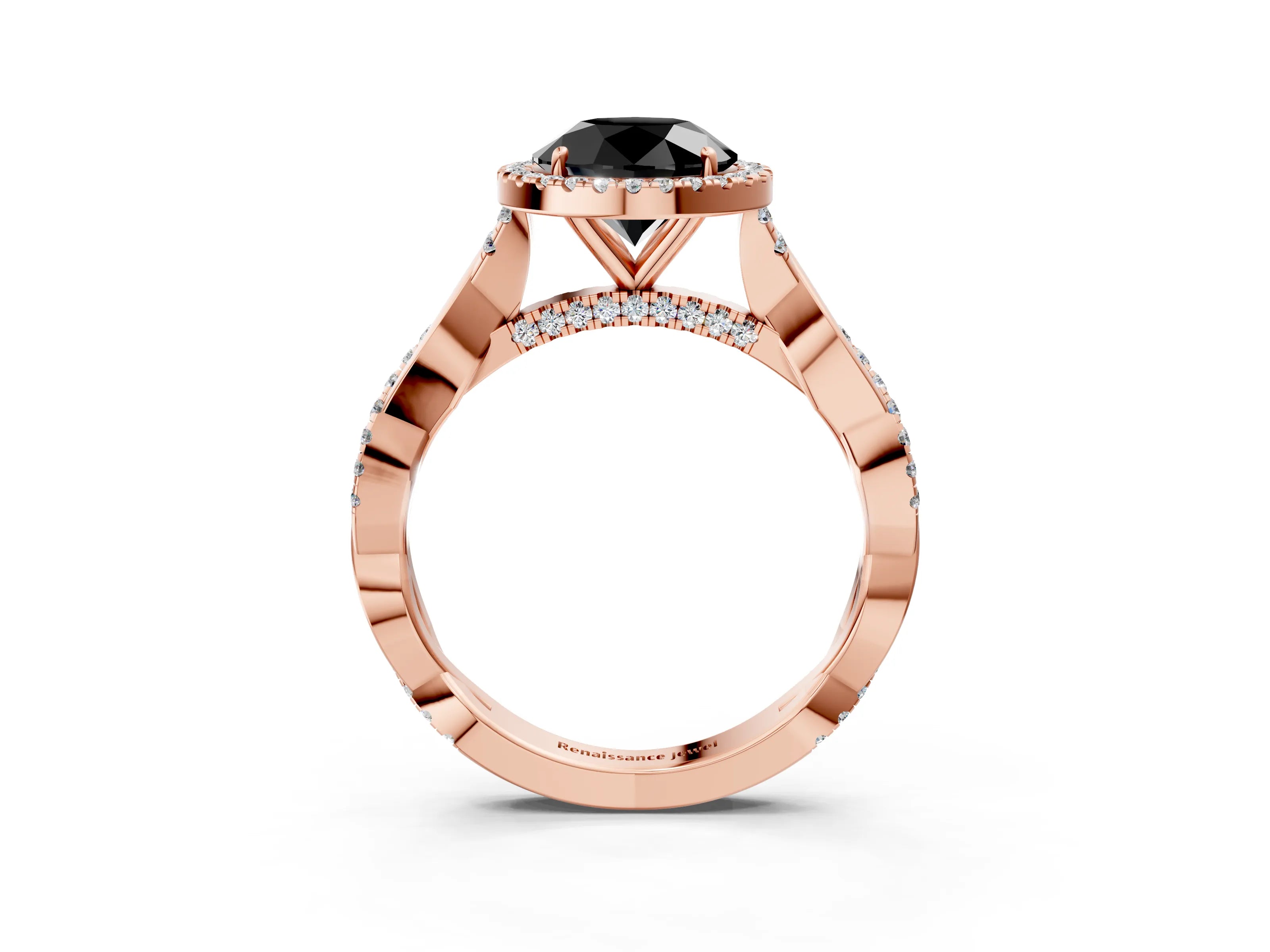 Rose gold Fancy Black Round Cut Halo Twist Band with Four-Prong Setting_3