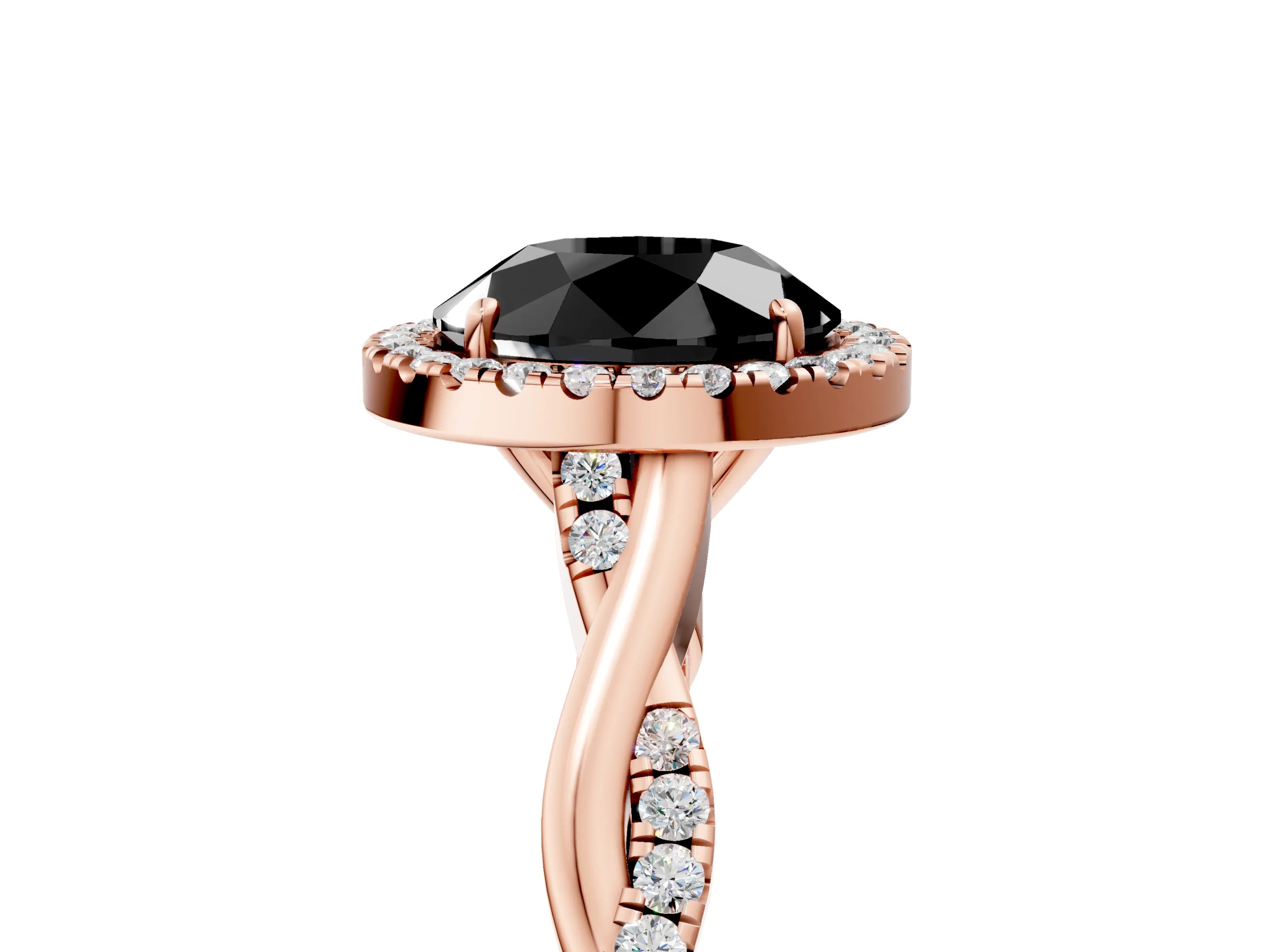 Rose gold Fancy Black Round Cut Halo Twist Band with Four-Prong Setting_5
