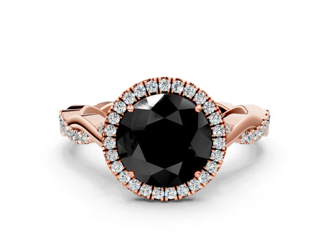 Rose gold Fancy Black Round Cut Halo Twist Band with Four-Prong Setting