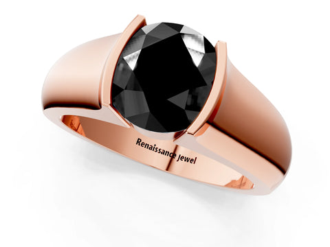 Rose gold Fancy Black Round Cut Solitaire Bezel Set Diamond Ring with Wide Band_1