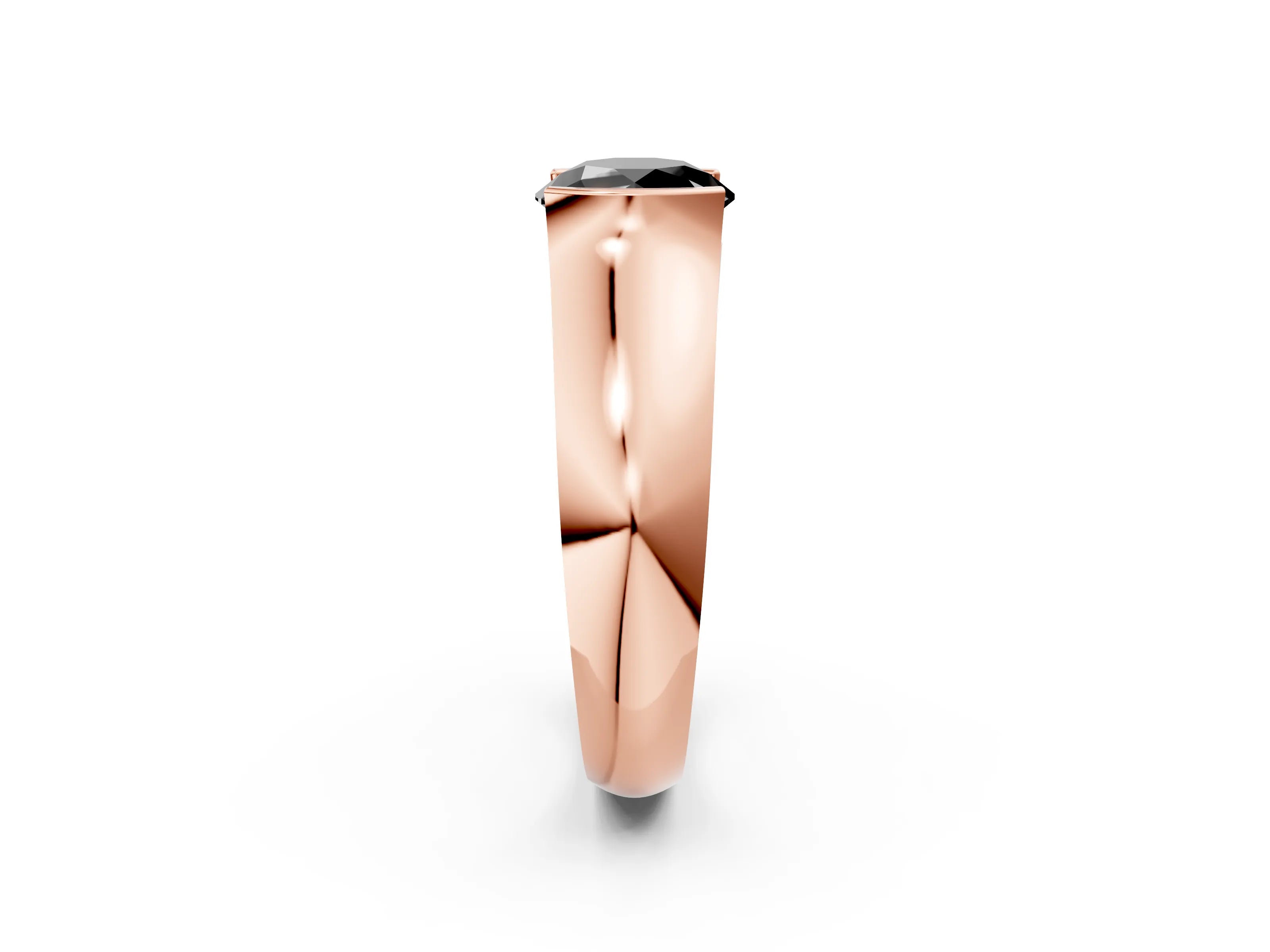 Rose gold Fancy Black Round Cut Solitaire Bezel Set Diamond Ring with Wide Band_2