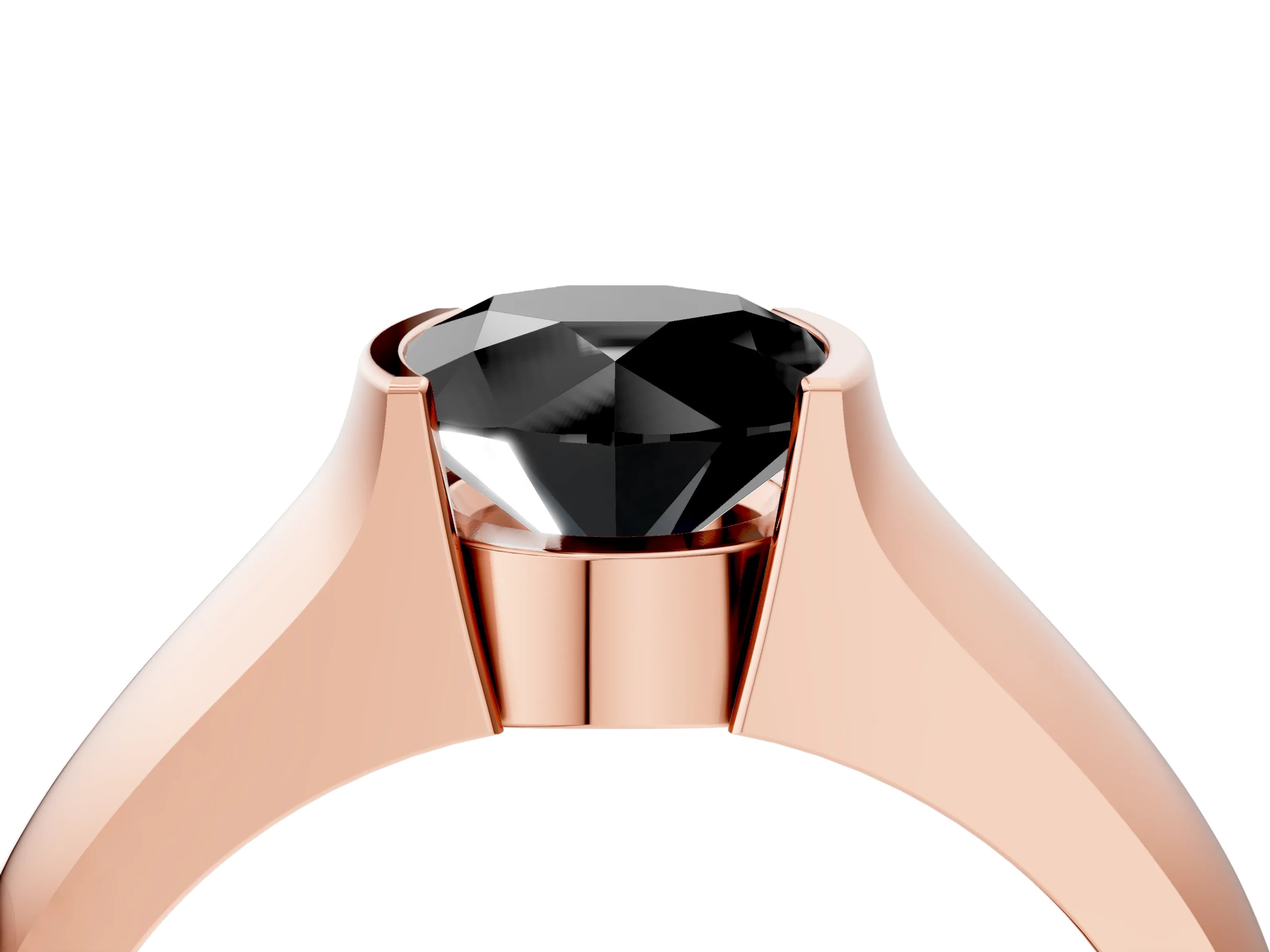 Rose gold Fancy Black Round Cut Solitaire Bezel Set Diamond Ring with Wide Band_4