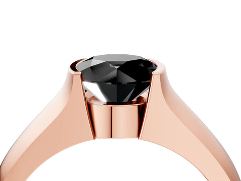 Rose gold Fancy Black Round Cut Solitaire Bezel Set Diamond Ring with Wide Band_4