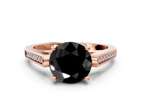 Rose gold Fancy Black Round Cut Solitaire Cathedral Diamond Engagement Ring with Channel-Set Band and Four-Prong Setting_3