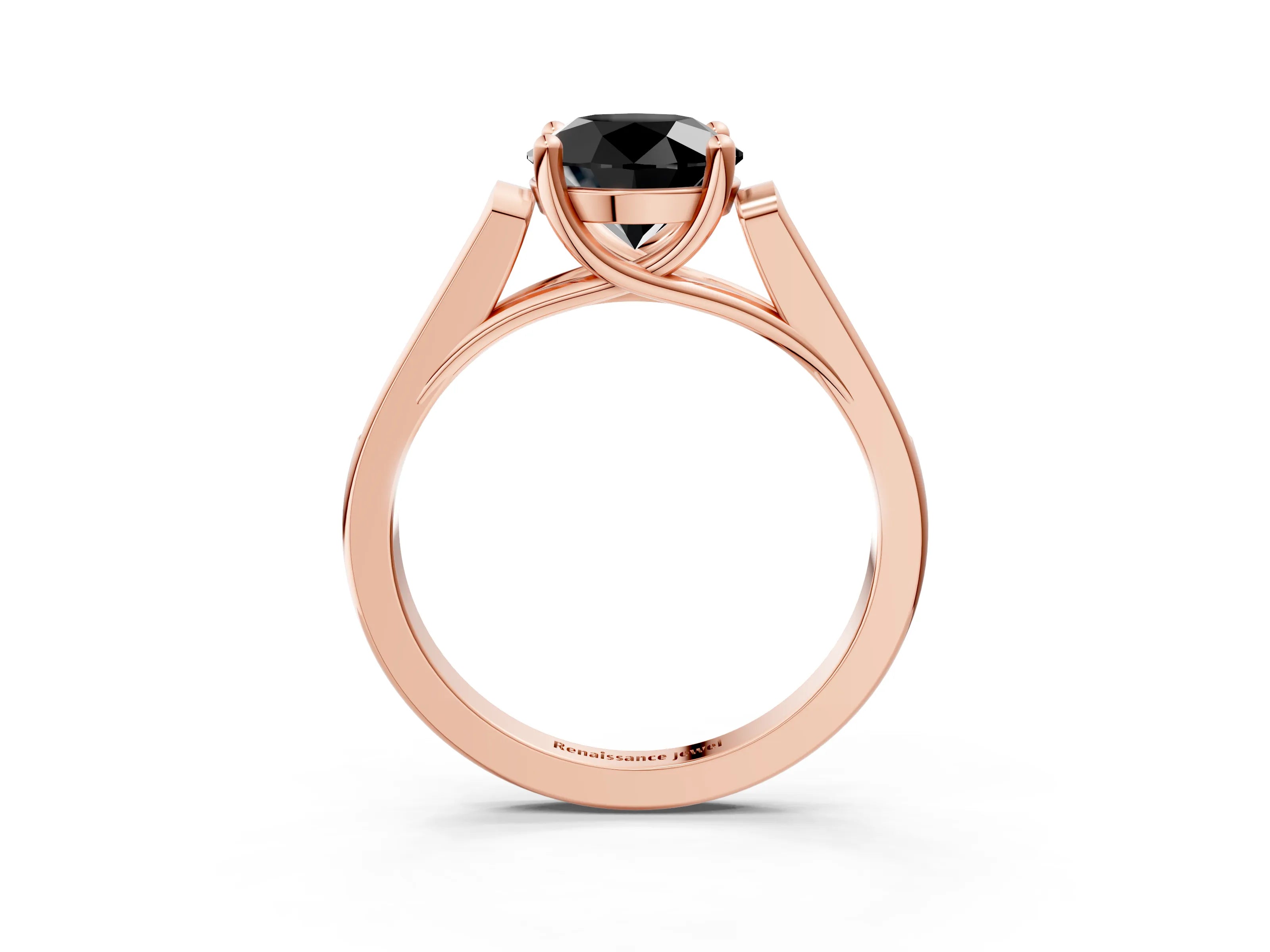 Rose gold Fancy Black Round Cut Solitaire Cathedral Diamond Engagement Ring with Channel-Set Band and Four-Prong Setting_6
