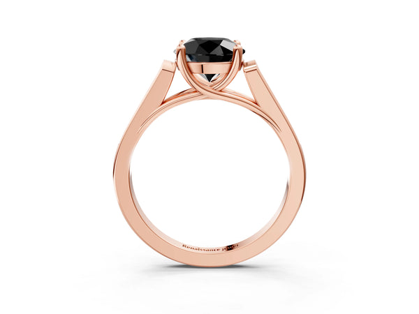 Rose Gold Round Cathedral Solitaire Engagement Ring Setting for Black Center with Channel Set Band