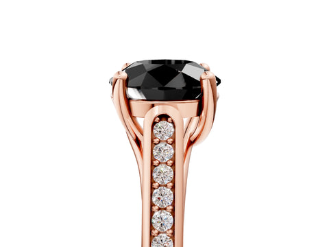 Rose gold Fancy Black Round Cut Solitaire Cathedral Diamond Engagement Ring with Channel-Set Band and Four-Prong Setting_8