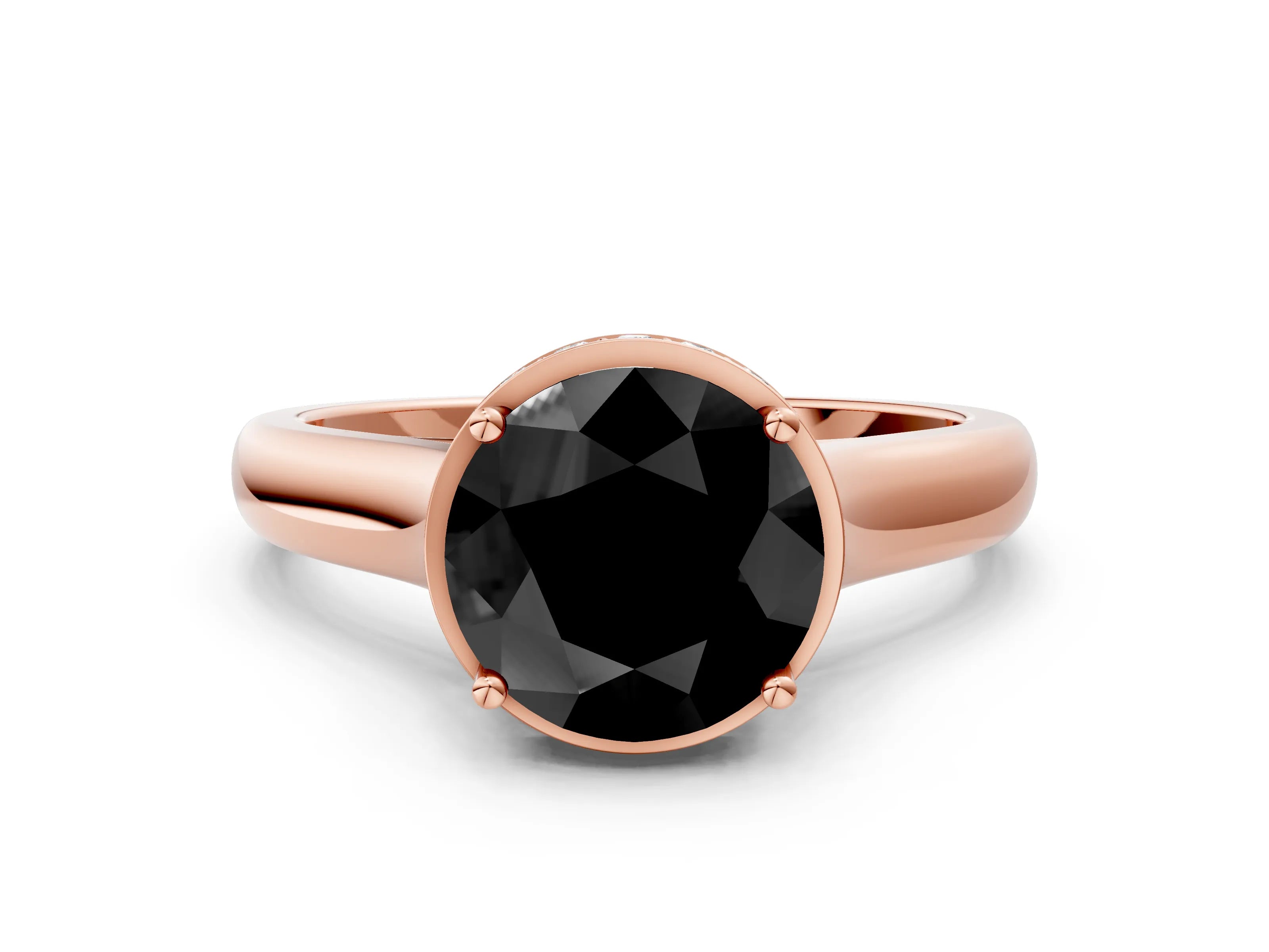 Rose gold Fancy Black Round Cut Solitaire Diamond Engagement Ring with Four-Prong Setting and Tapered Band