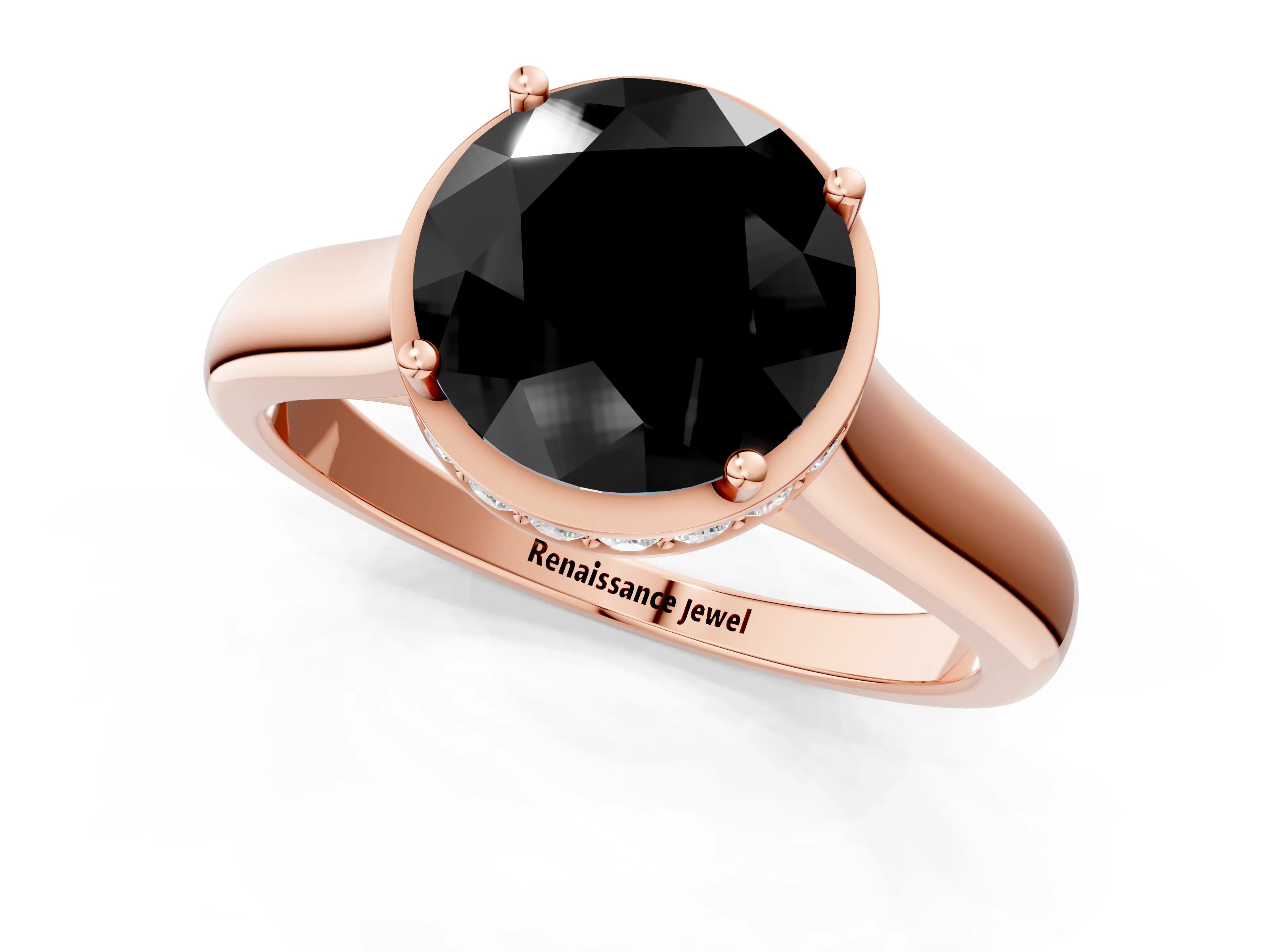 Rose gold Fancy Black Round Cut Solitaire Diamond Engagement Ring with Four-Prong Setting and Tapered Band_1