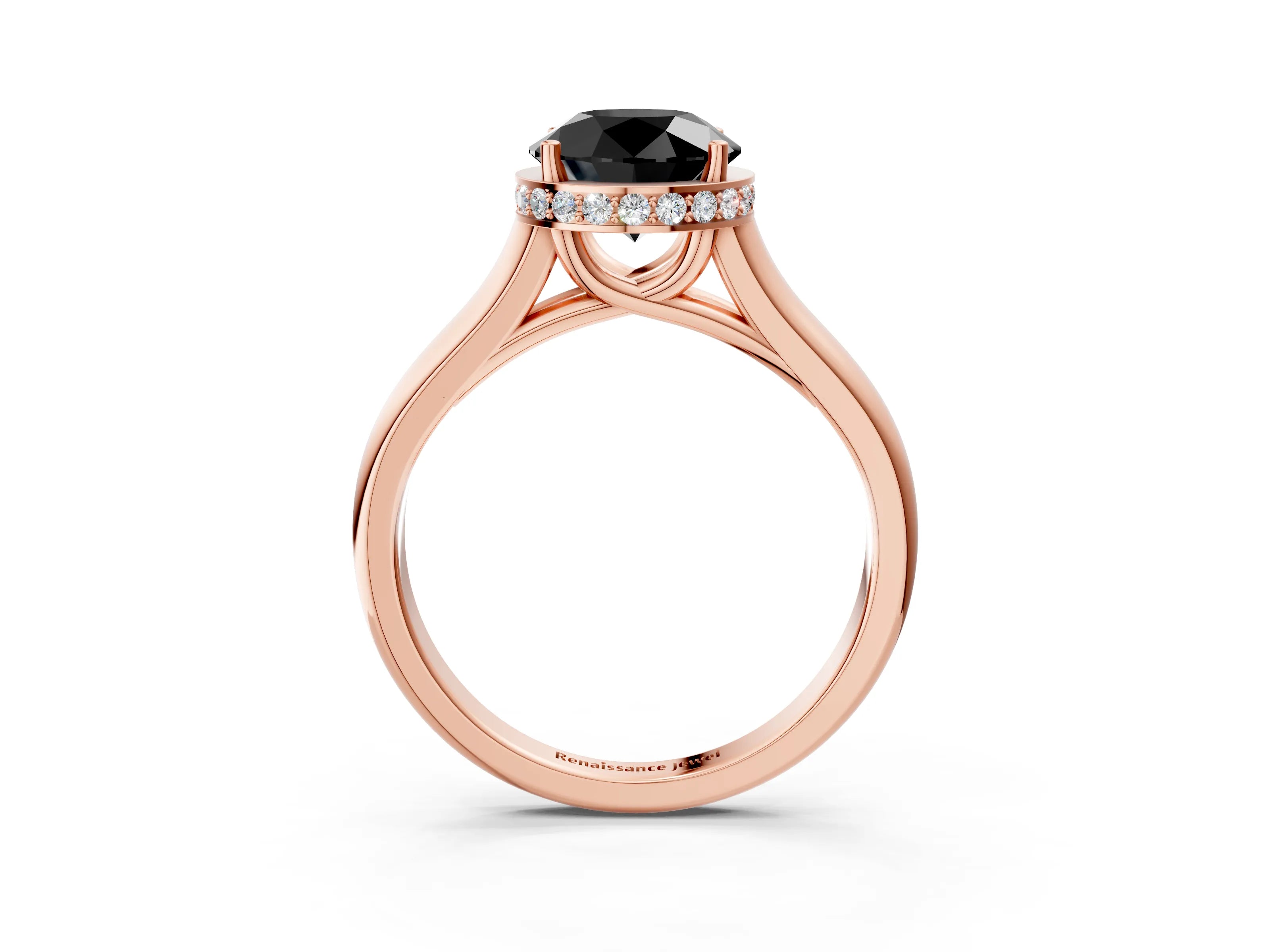 Rose gold Fancy Black Round Cut Solitaire Diamond Engagement Ring with Four-Prong Setting and Tapered Band_3