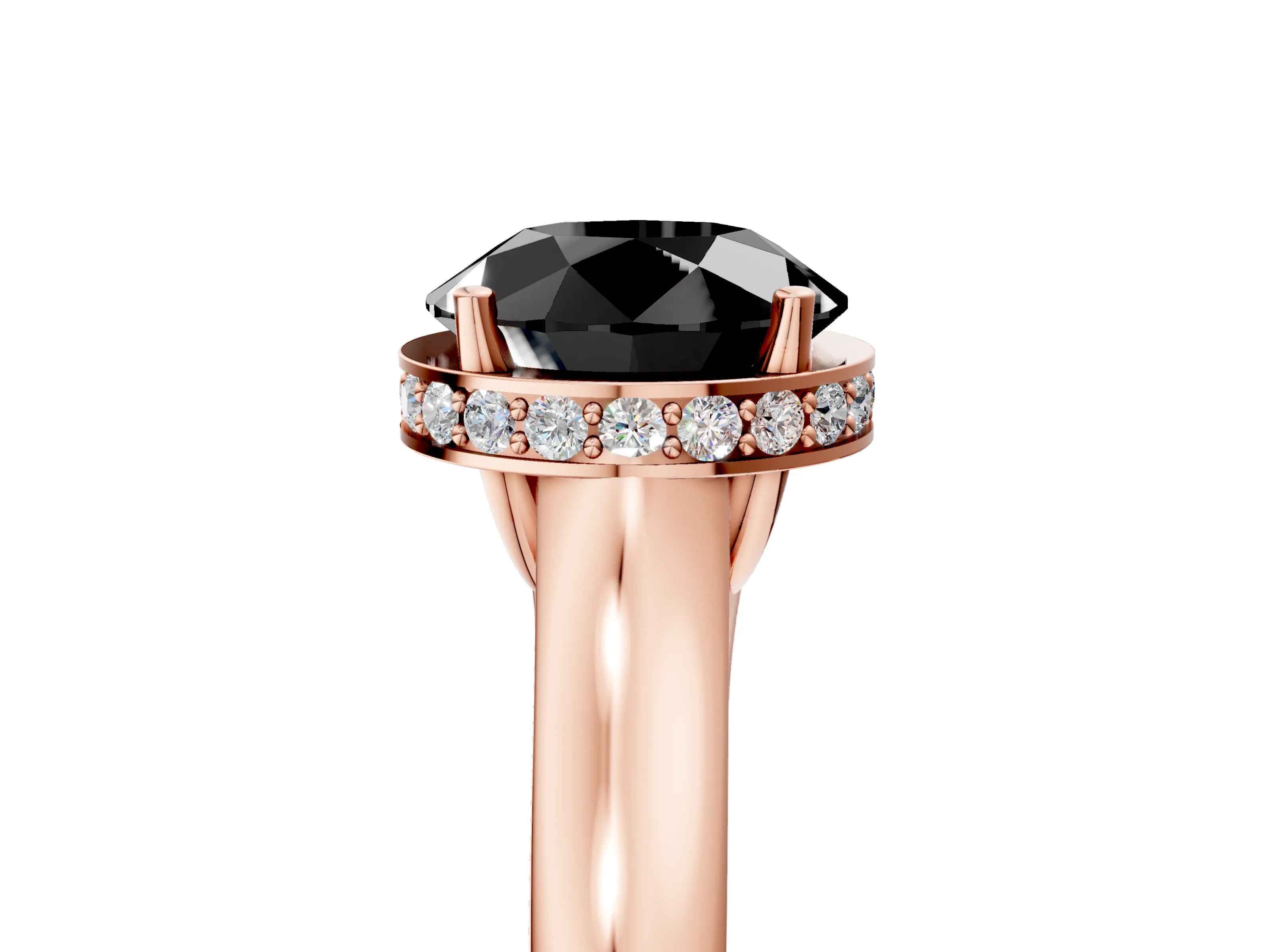Rose gold Fancy Black Round Cut Solitaire Diamond Engagement Ring with Four-Prong Setting and Tapered Band_5