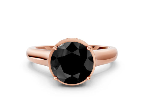 Rose gold Fancy Black Round Cut Solitaire Diamond Engagement Ring with Four-Prong Setting and Tapered Band