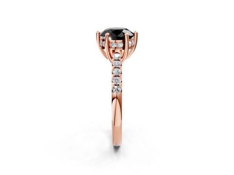 Rose gold Fancy Black Round Cut Solitaire Diamond Engagement Ring with Pavé Band and Six-Prong Setting_2