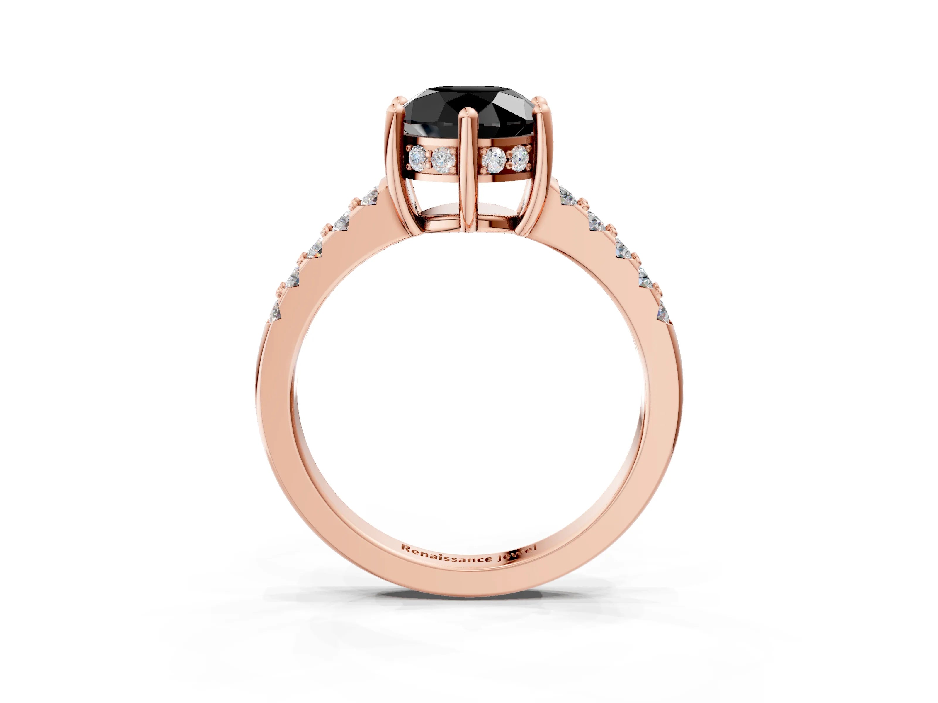 Rose gold Fancy Black Round Cut Solitaire Diamond Engagement Ring with Pavé Band and Six-Prong Setting_3