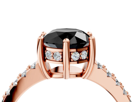 Rose gold Fancy Black Round Cut Solitaire Diamond Engagement Ring with Pavé Band and Six-Prong Setting_4