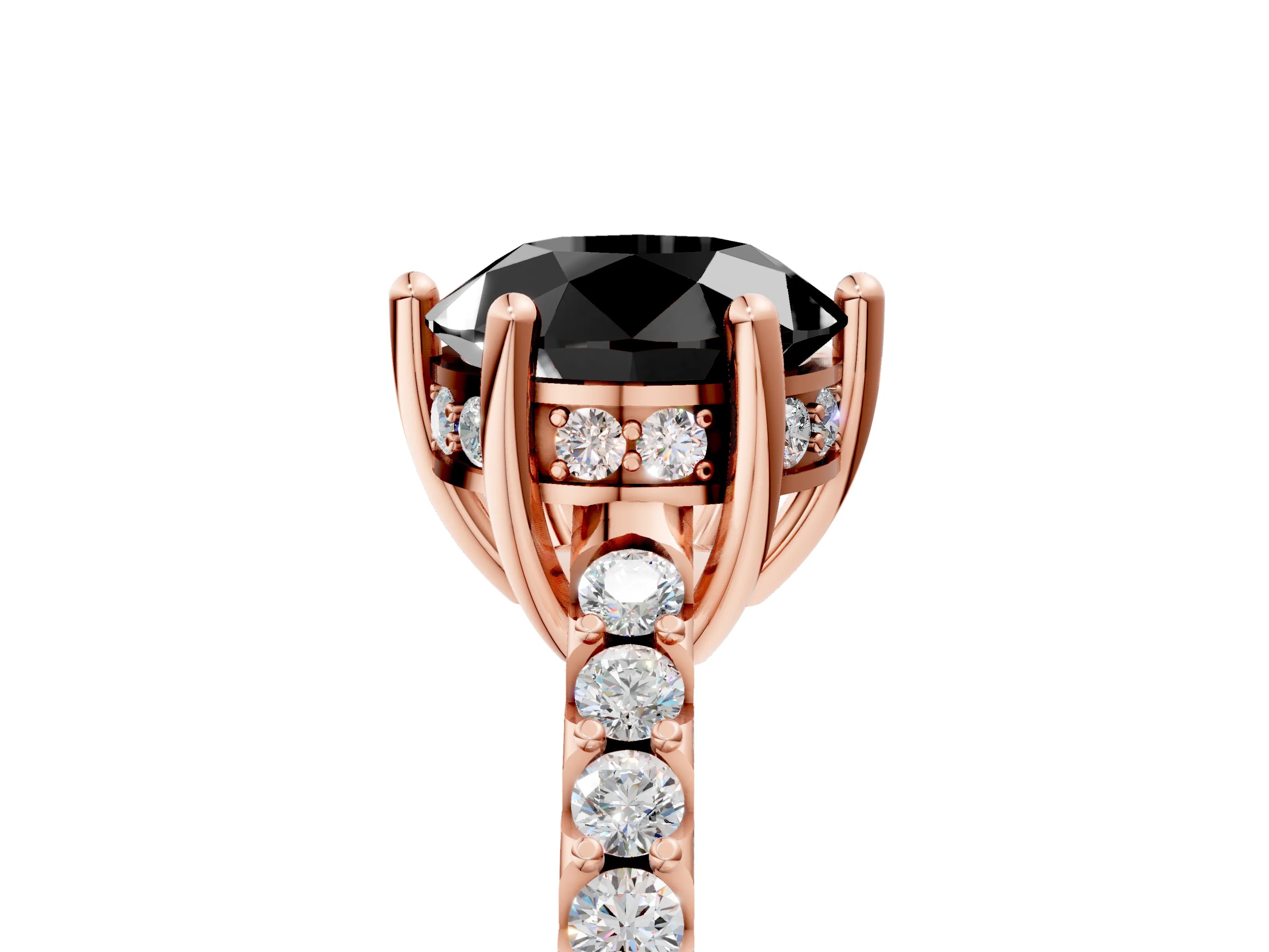 Rose gold Fancy Black Round Cut Solitaire Diamond Engagement Ring with Pavé Band and Six-Prong Setting_5