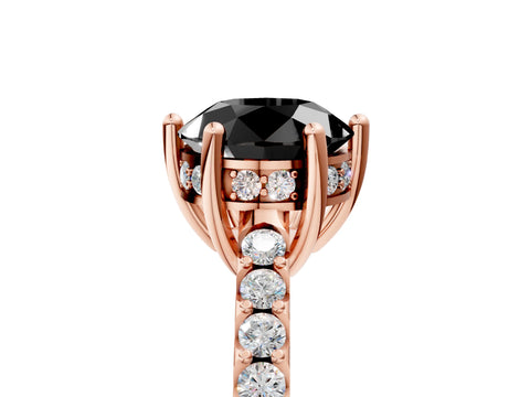 Rose gold Fancy Black Round Cut Solitaire Diamond Engagement Ring with Pavé Band and Six-Prong Setting_5