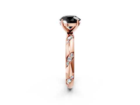 Rose gold Fancy Black Round Cut Solitaire Diamond Engagement Ring with Twisted Pave Band and Four-Prong Setting_5