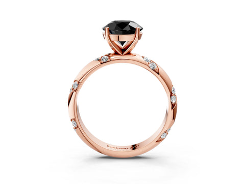 Rose gold Fancy Black Round Cut Solitaire Diamond Engagement Ring with Twisted Pave Band and Four-Prong Setting_6