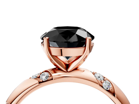 Rose gold Fancy Black Round Cut Solitaire Diamond Engagement Ring with Twisted Pave Band and Four-Prong Setting_7